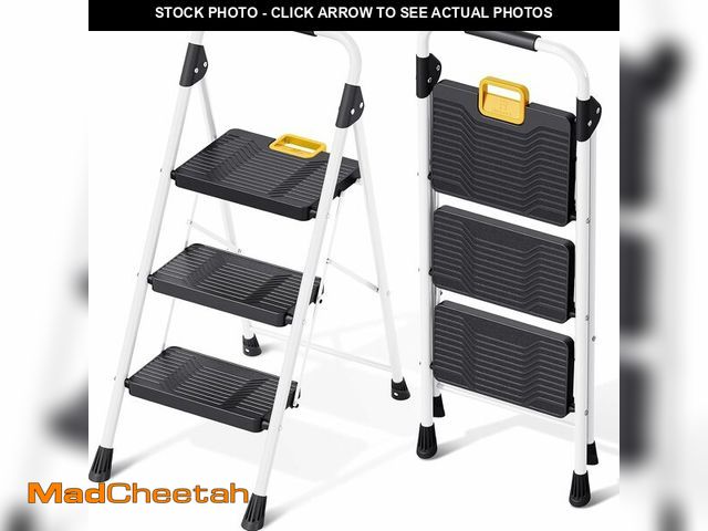 Lot 74-13698141 - KINGRACK 3 Step Folding Ladder, 800lbs Capacity Step Stool with Safety Lock, Non-Skid Wide Pedals, a...