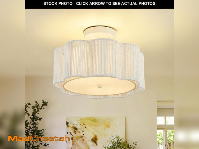 Lot 74-12216468 - Haolaike 13 Inch Rattan Flush Mount Ceiling Light Fixtures 2-Light Boho Light Fixtures for Bedroom,C...