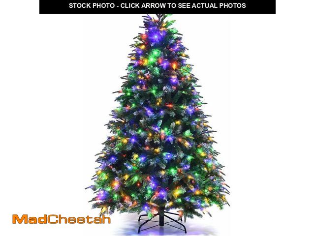 Lot 74-14077623 - Goplus 6FT Pre-Lit Christmas Tree, Artificial Hinged Snowy Xmas Pine Tree with 350 Color Changing LE...