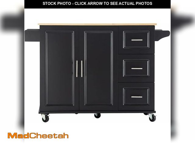 Lot 74-12566699 - *SEE DETAILS* Kitchen Island &amp; Kitchen Cart, Mobile Kitchen Island with Extensible Rubber Wood T...