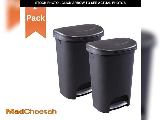 Lot 74-14293022 - (MISSING LIDS) Rubbermaid 13 Gal. Step-On Indoor Trash Can 2-Pack, Hands-Free Pedal, Durable Design,...