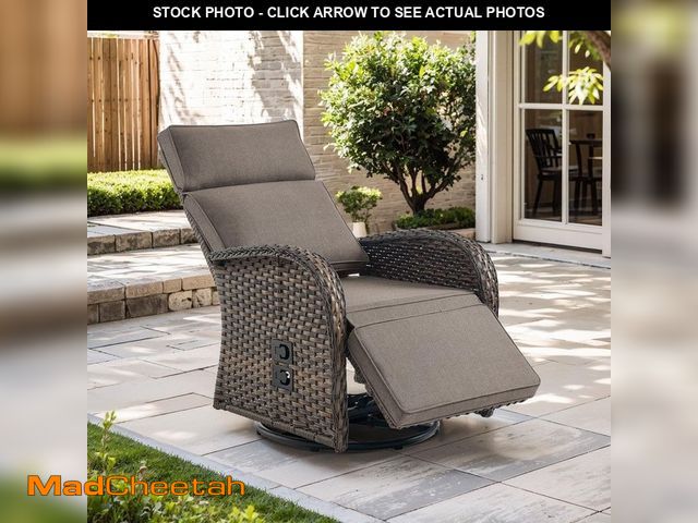 Lot 74-14115480 - Pocassy Comfort Series Brown Wicker Outdoor Versatile Pneumatic Swivel Lounge Chair for Patio with C...