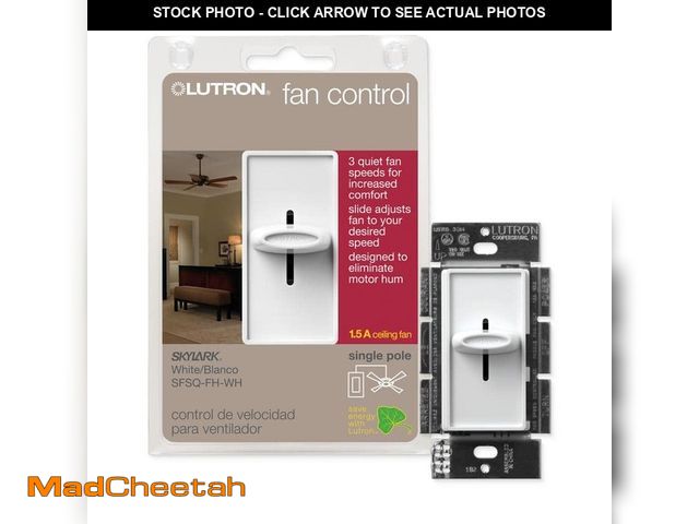 Lot 74-12692568 - Lutron Skylark Fan Control, 3-Speed, 1.5-Amp/Single-Pole, White (SFSQ-FH-WH) - UNUSED