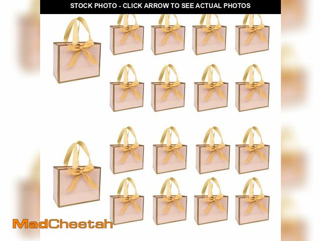 Lot 74-14432763 - TKSBAG 50 PCS Small Pink Gold Gift Bags with Bow Ribbon - 6.4x3.1x5.1 Inch Thank You Bags with Handl...