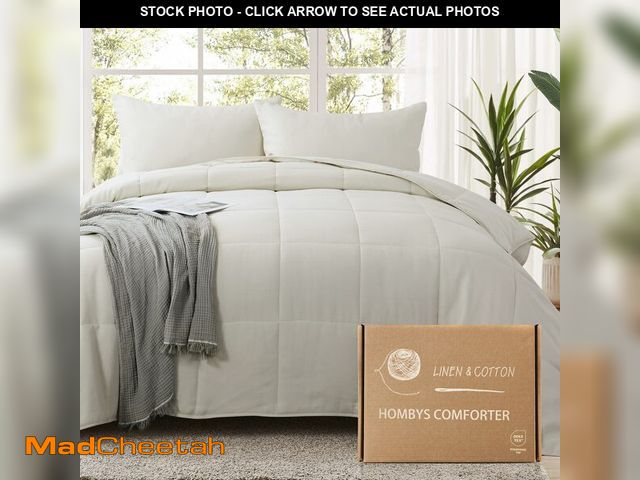 Lot 74-12712888 - HOMBYS 100% Linen Comforter Set King, Pre-Washed Linen Front and Cotton Back Comforter wirh 2 Pillow...