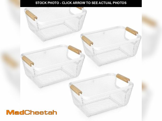 Lot 74-14274717 - Ziliny 4 Pcs Metal Wire Basket with Wooden Handles Mesh Steel Storage Organizer Bin Containers for H...