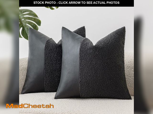 Lot 74-12459130 - SINYASAN Set of 2 Fluffy Boucle Pillow Covers 18"x18", Charcoal Black Textured Throw Pillow Covers w...