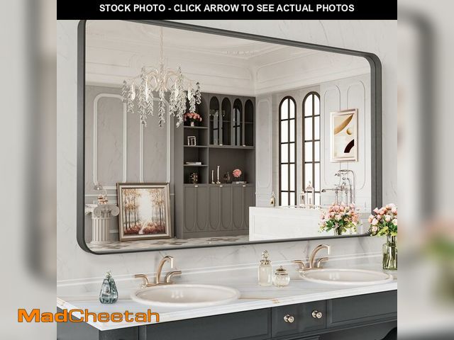 Lot 74-13836076 - LOAAO 48X28 Inch Black Metal Framed Bathroom Mirror for Wall, Matte Black Bathroom Vanity Mirror Far...