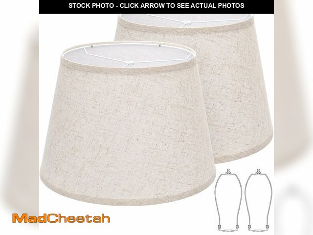 Lot 74-14382322 - Large Drum Lamp Shades Set of 2, 12"Top x 16"Bottom x 11"High, Beige Lampshades for Table Lamps Floo...