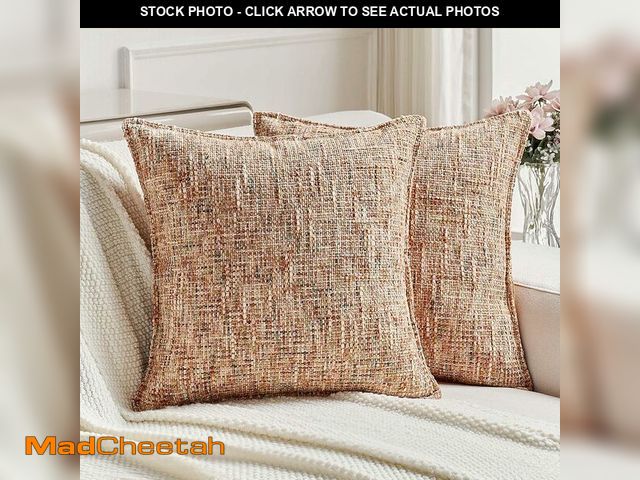 Lot 74-13625058 - FUTEI Rust Decorative Throw Pillow Covers 18x18 Inch Set of 2,Soft Chenille Tweed Textured Cushion C...