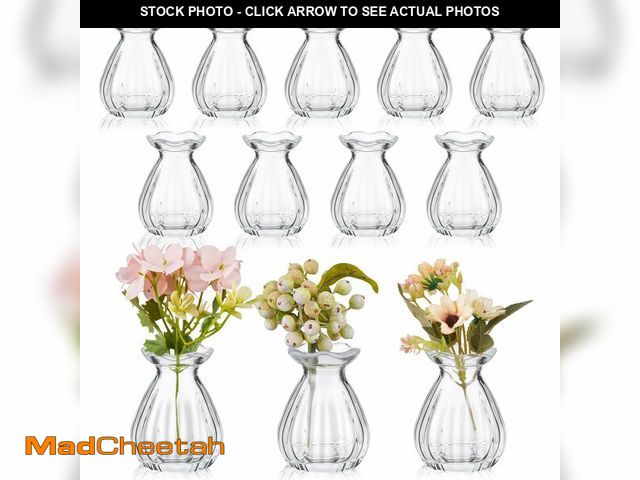 Lot 74-14270584 - Ninehaoou 12 Pieces Glass Bud Vases for Centerpieces Bulk 3.5 Inch Mini Flower Bouquets Vases Small ...