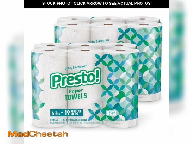 Lot 74-12866434 - Brand - Presto! Flex-a-Size Paper Towels, 158 Sheet Huge Roll, 12 Rolls (2 Packs of 6), Equivalent t...