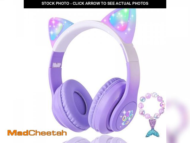 Lot 74-11552395 - KORABA Cat Ear Kids Headphones Bluetooth, LED Light up Wireless/Wired Mode Over Ear Headphones with ...