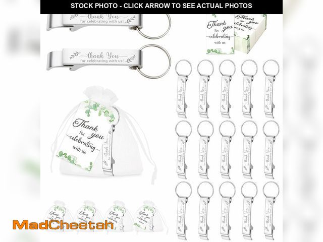 Lot 74-12600034 - AerWo 50 Sets Wedding Favors: Bottle Opener Keychains, Thank You Cards &amp; Organza Bags for Guests...