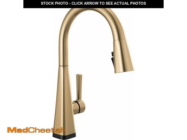 Lot 74-13733647 - Delta Lenta Brushed Gold Touch Kitchen Faucet with Pull Down Sprayer, Modern Single Hole Touch On Ki...