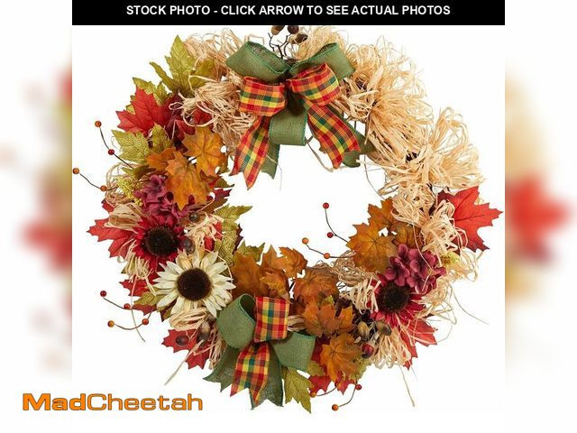 Lot 74-12760371 - Nearly Natural 30in. Harvest Autumn Sunflower, Maple Leaves and Berries Artificial Fall Wreath with ...