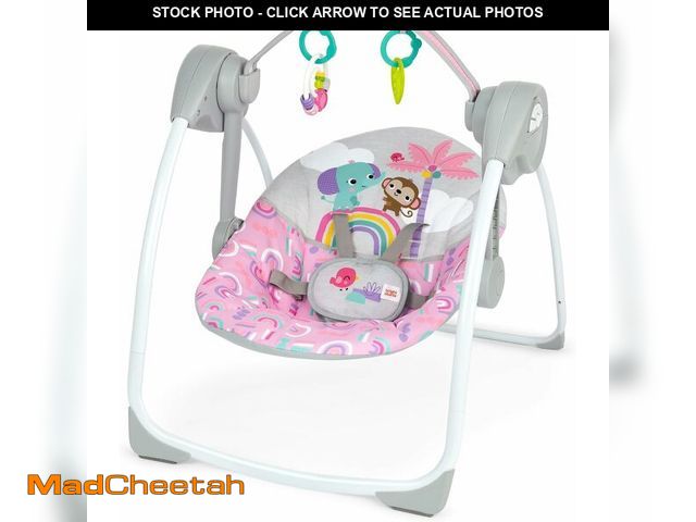 Lot 74-13733611 - Bright Starts Pink Paradise Portable Compact Automatic Baby Swing with Music, Unisex, Newborn + - UN...