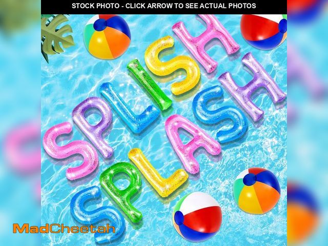 Lot 74-14295565 - Ceenna 20" Splish Splash Floating Pool Inflatable Letters Decoration with 4 Beach Balls for Hawaiian...