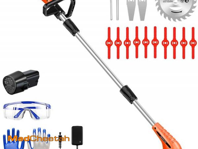 Lot 74-12157521 - Weed Wacker Battery Operated: 12V Cordless Grass Trimmer with 2.0Ah Battery, Fast Charger and 3 Type...