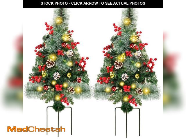 Lot 74-12389875 - Juegoal 2 Pack 30 Inch Pre-Lit Pathway Christmas Trees, Artificial Christmas Urn Filler with 60 LED ...