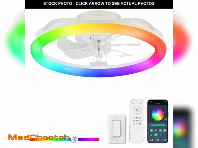 Lot 74-14382386 - LEDIARY RGB Low Profile Ceiling Fans with Lights and Remote, 20 Inch Dimmable Modern Ceiling Fan(300...