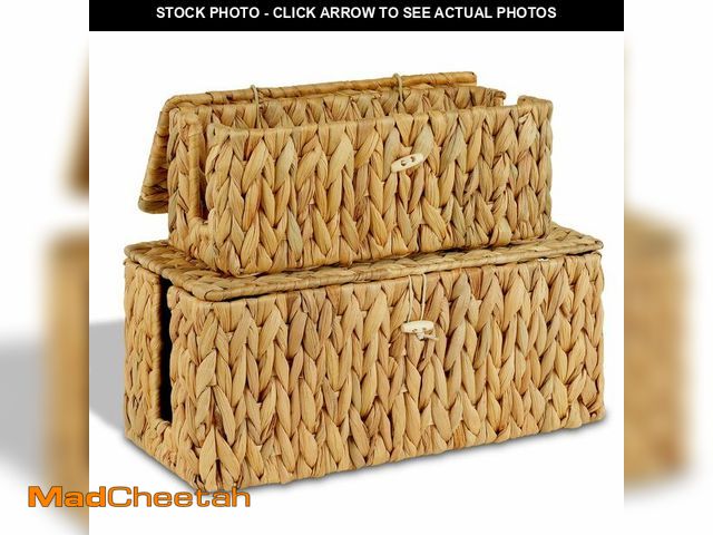 Lot 74-13624271 - efluky 2 Pack Hand-Woven Cable Management Box with Lid, Water Hyacinth Open Slots Cord Box to Hide U...