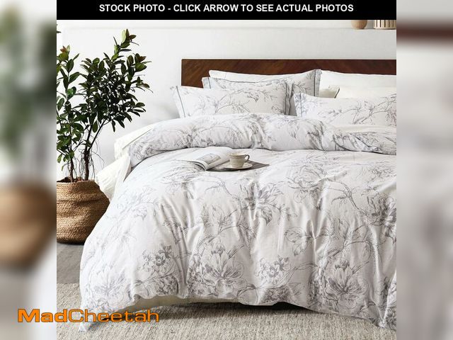 Lot 74-12969135 - ALEISSEL 100% Natural Cotton 3pcs Floral Duvet Cover Sets-White Duvet Cover with Gray Luxurious Flow...