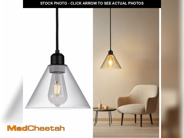 Lot 74-14284034 - Nwaprh Modern Pendant Lights, 8.35" Smoked Grey Glass Hanging Lamp with Matte Black Finish, Adjustab...