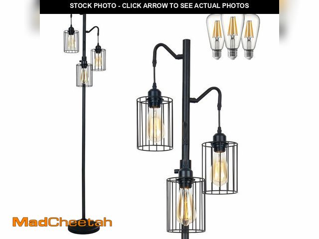 Lot 74-12972089 - Flarouch Dimmable Floor Lamp, 3 x 800LM LED Edison Bulbs Included, Standing Lamp, Farmhouse Industri...