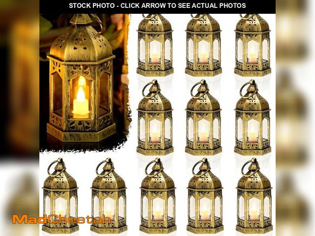 Lot 74-12872963 - 12 Pieces Mini Lanterns with Flickering LED Candle, Batteries Included, Decorative Hanging Candle La...