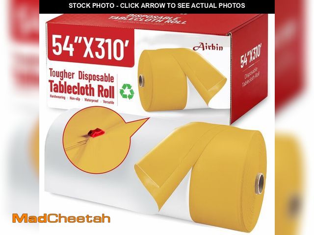 Lot 74-12704795 - Plastic Table Cloth, 310 Ft X 54 in Disposable Tablecloth White Gold Tablecloth PEVA Premium Plastic...