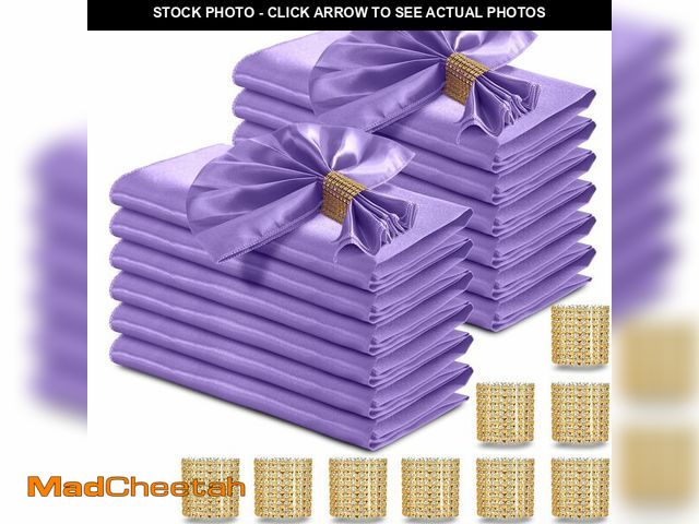 Lot 74-12607190 - RUDONG M 100 Pcs Light Purple Satin Napkins and Napkin Rings Set, 17 x 17 Inch Square Cloth Napkins ...