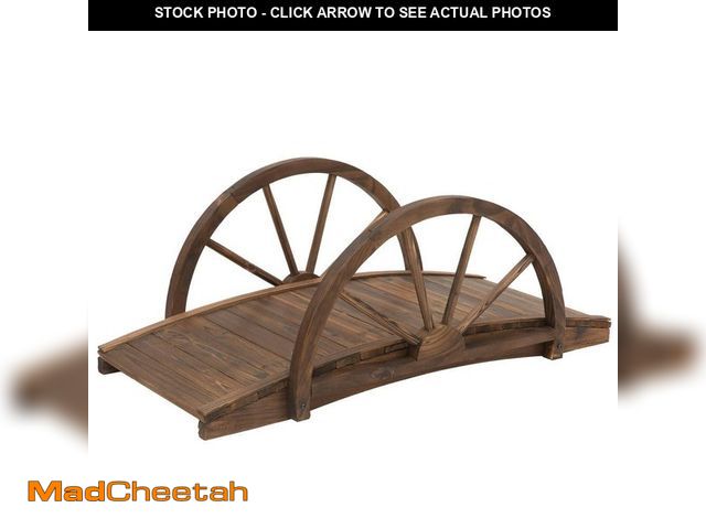 Lot 74-14115460 - Outsunny 39.25 in. x 19.75 in. x 14.5 in. Stained Wooden Garden Arc Bridge with Half-Wheel Railings ...