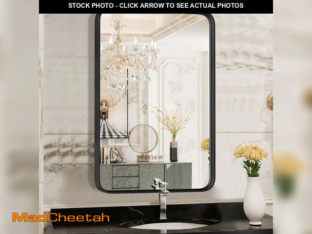 Lot 74-12781334 - EDX Bathroom Mirror 30"x 22" Wall Mirror with Rectangular Metal Frame, Black - USED