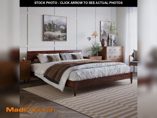 Lot 74-12393063 - AFI, Aria King Solid Wood Modern Low Profile Platform Bed, Walnut - UNUSED