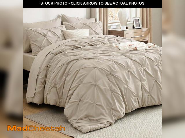 Lot 74-13061294 - U by Bedsure Twin Size Comforter Sets - 5 Pieces Pintuck Bed Set Twin Size, Beige Twin Size Bed in a...