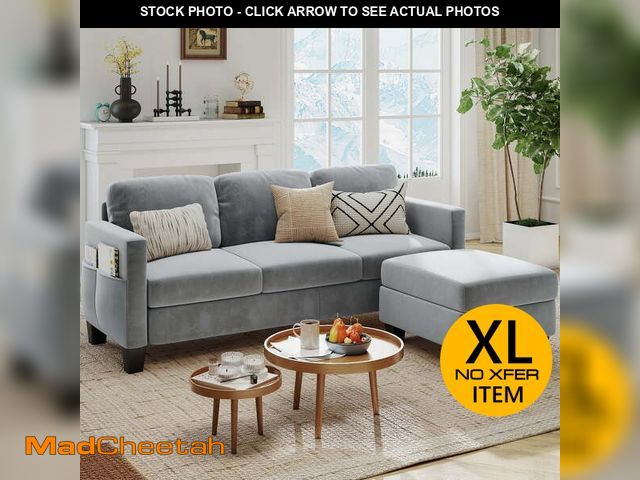 Lot 74-13060323 - (MISSING OTTOMAN LEGS) Pinmoco L-Shaped Sectional Sofa Couch for Living Room, 3 Seat Velvet Converti...