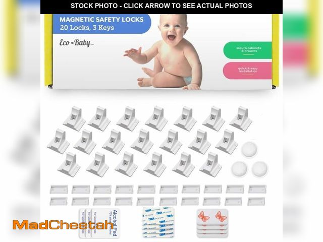 Lot 74-12602330 - Eco-Baby Magnetic Cabinet Locks for Babies - Keyless, White, 20 Pack and 3 Keys - UNUSED
