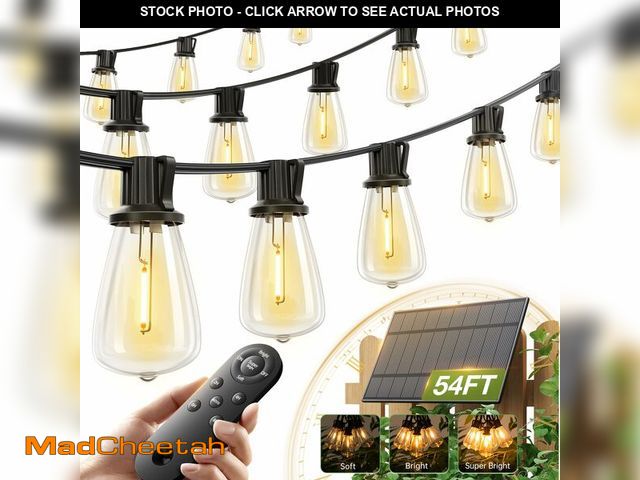 Lot 74-14205822 - addlon 54(48+6) FT Solar String Lights Waterproof,Patio Lights Solar Powered with Remote&amp; USB Po...