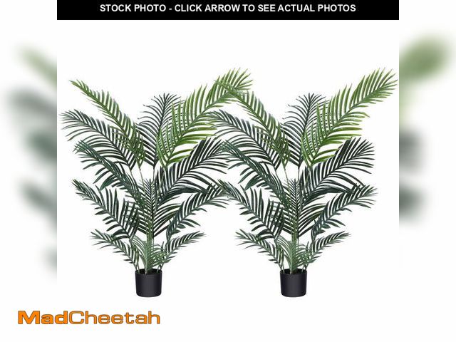 Lot 74-12765041 - 2 Pack Fake Majesty Palm Plant 4 Feet Artificial Majestic Palm Faux Ravenea Rivularis in Pot for Ind...