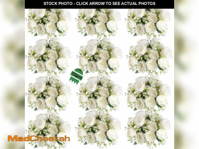 Lot 74-14481232 - SugarHuLu 12 Bundles Peonies Artificial White Flowers Bouquet, Lifelike Silk Fake Peonies with Stems...