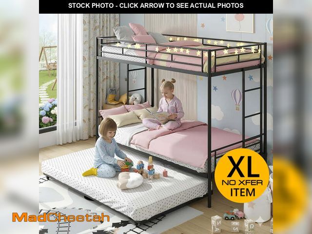 Lot 74-12850454 - Metal Twin Over Twin Bunk Beds with Trundle Bed, UHOMEPRO Twin Bunk Bed for Kids Adults Teens, Dorm ...