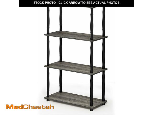 Lot 74-14305583 - Furinno Turn-N-Tube 4-Tier Multipurpose Shelf Display Rack, Classic Tubes, French Oak Grey/Black - U...