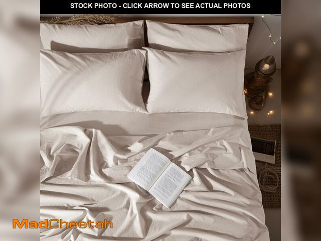 Lot 74-12714011 - LBRO2M 100% Linen Sheet Set King Size, Bed Sheets 6 Piece Sets,Solid Color Natural Flax Bed Sheets S...