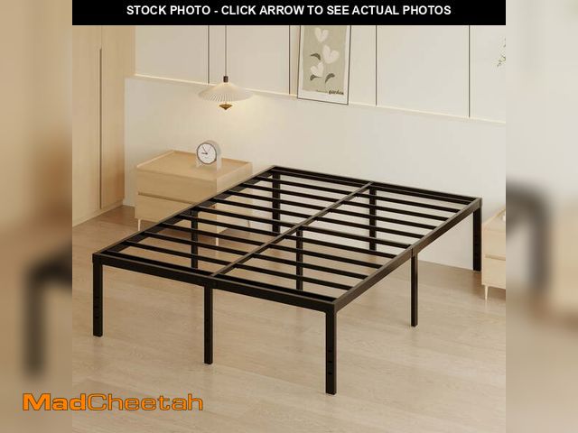 Lot 74-14435151 - Roomdiary 18 inch Queen Size Bed Frame, Metal Platform with Large Storage, No Box Spring Needed, Eas...