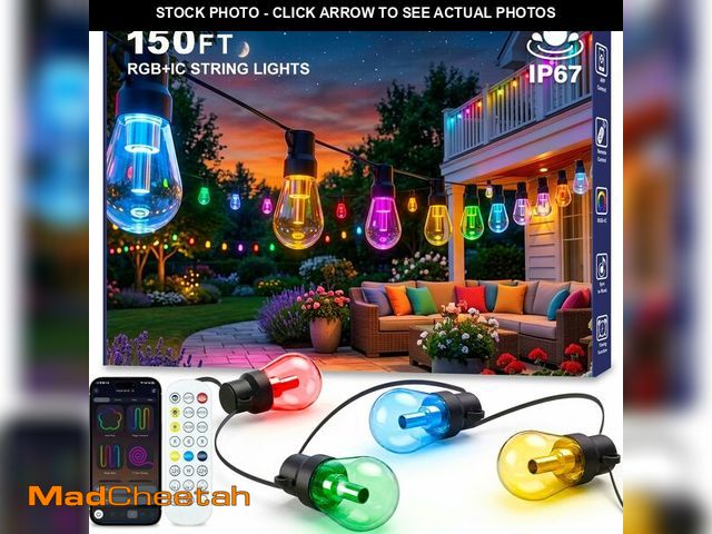 Lot 74-14265045 - Beizelte Outdoor String Lights, 150FT RGB+IC Outside Light Dimmable Shatterproof LED Bulbs, IP67 Wat...