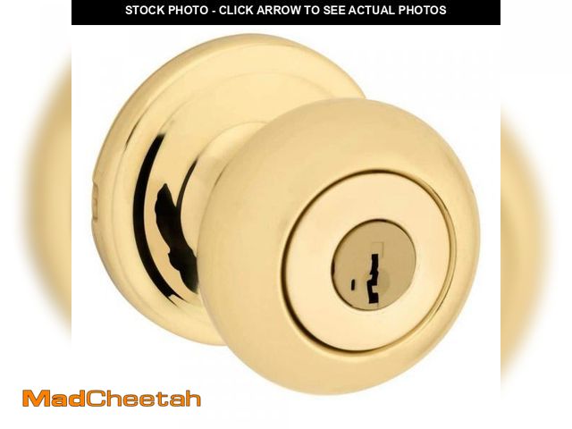 Lot 74-9506558 - Kwikset Juno Polished Brass Entry Door Knob Featuring SmartKey Security with Microban Antimicrobial ...