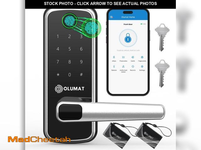 Lot 74-12119074 - OLUMAT Keyless Entry Fingerprint Door Lock with Keypad and Handle for Home, Rental, Garage, Office a...