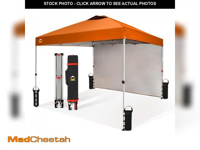 Lot 74-12405674 - (LEG IS BENT) CROWN SHADES 10x10 Pop Up Canopy with 1 Side Wall - Beach Tent with One Push Setup - O...