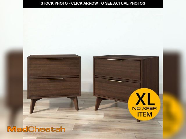 Lot 74-14115476 - PLANK+BEAM Haven Walnut 2 Drawer 24 in. W Nightstand, Set of 2 - UNUSED